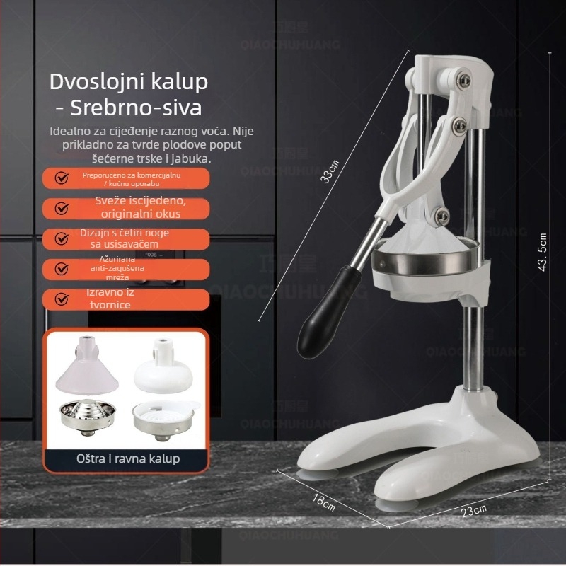 Ručno cijedilo za citrus – ručno okretanje, nije električno, materijal: aluminijeva zlitina + nehrđajući čelik + PP, u kutiji