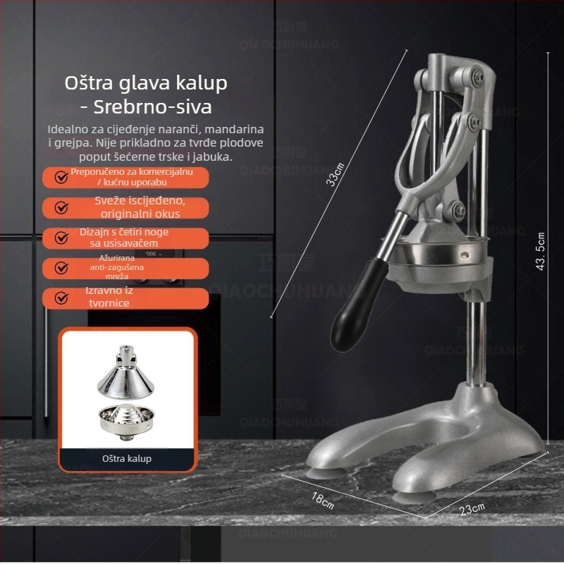 Ručno cijedilo za citrus – ručno okretanje, nije električno, materijal: aluminijeva zlitina + nehrđajući čelik + PP, u kutiji