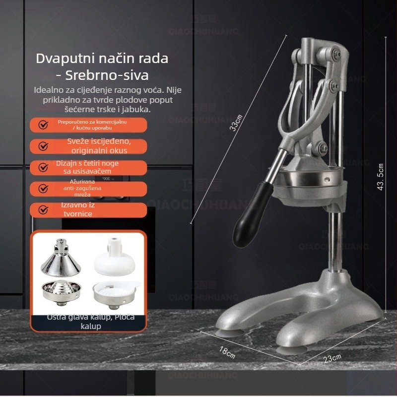 Ručno cijedilo za citrus – ručno okretanje, nije električno, materijal: aluminijeva zlitina + nehrđajući čelik + PP, u kutiji