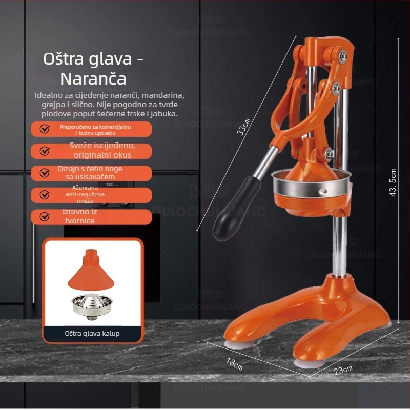 Ručno cijedilo za citrus – ručno okretanje, nije električno, materijal: aluminijeva zlitina + nehrđajući čelik + PP, u kutiji