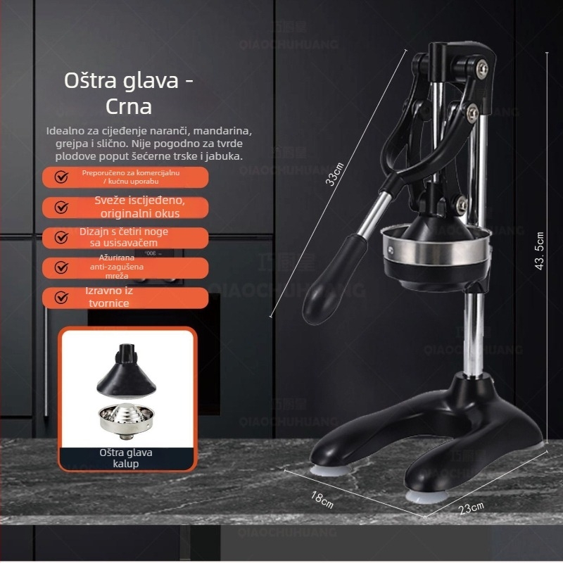 Ručno cijedilo za citrus – ručno okretanje, nije električno, materijal: aluminijeva zlitina + nehrđajući čelik + PP, u kutiji