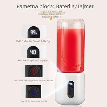 Prijenosni sokić za voće s ugrađenom baterijom i bežičnim punjenjem, 55W, 18001–20000 rpm, kapacitet 401–600 ml, unutarnji spremnik od borosilikatnog stakla