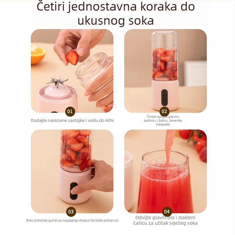 Prijenosni sokić za voće s ugrađenom baterijom i bežičnim punjenjem, 55W, 18001–20000 rpm, kapacitet 401–600 ml, unutarnji spremnik od borosilikatnog stakla