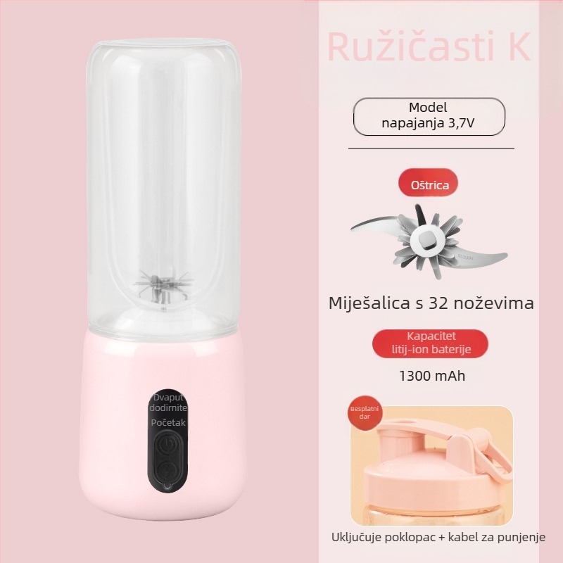 Prijenosni sokić za voće s ugrađenom baterijom i bežičnim punjenjem, 55W, 18001–20000 rpm, kapacitet 401–600 ml, unutarnji spremnik od borosilikatnog stakla