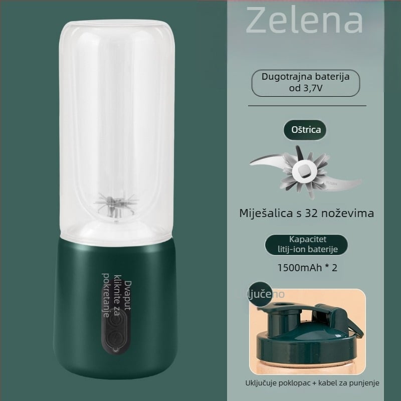 Prijenosni sokić za voće s ugrađenom baterijom i bežičnim punjenjem, 55W, 18001–20000 rpm, kapacitet 401–600 ml, unutarnji spremnik od borosilikatnog stakla