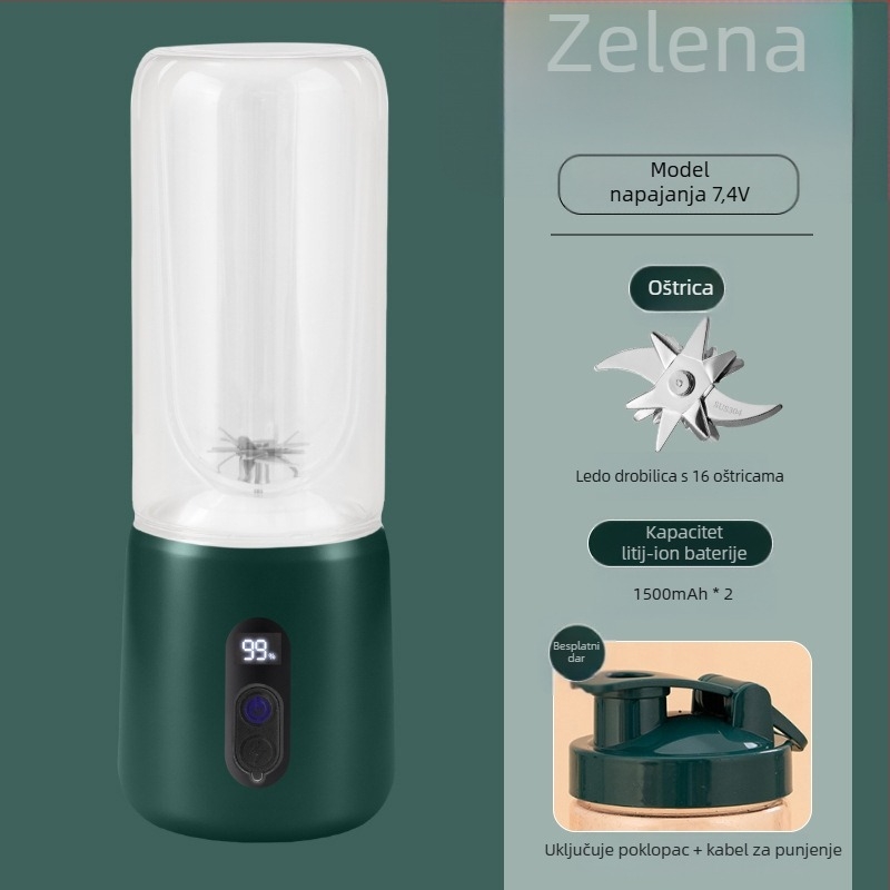 Prijenosni sokić za voće s ugrađenom baterijom i bežičnim punjenjem, 55W, 18001–20000 rpm, kapacitet 401–600 ml, unutarnji spremnik od borosilikatnog stakla