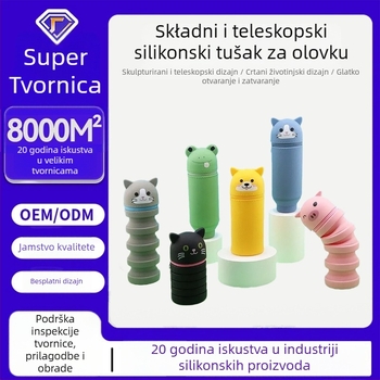 Silikonski teleskopski sklopivi nes za olovke – okrugli stolni organizator s otisnutim logom, veliki kapacitet