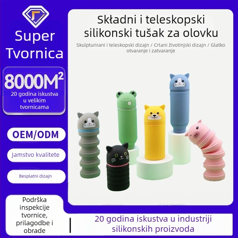 Silikonski teleskopski sklopivi nes za olovke – okrugli stolni organizator s otisnutim logom, veliki kapacitet