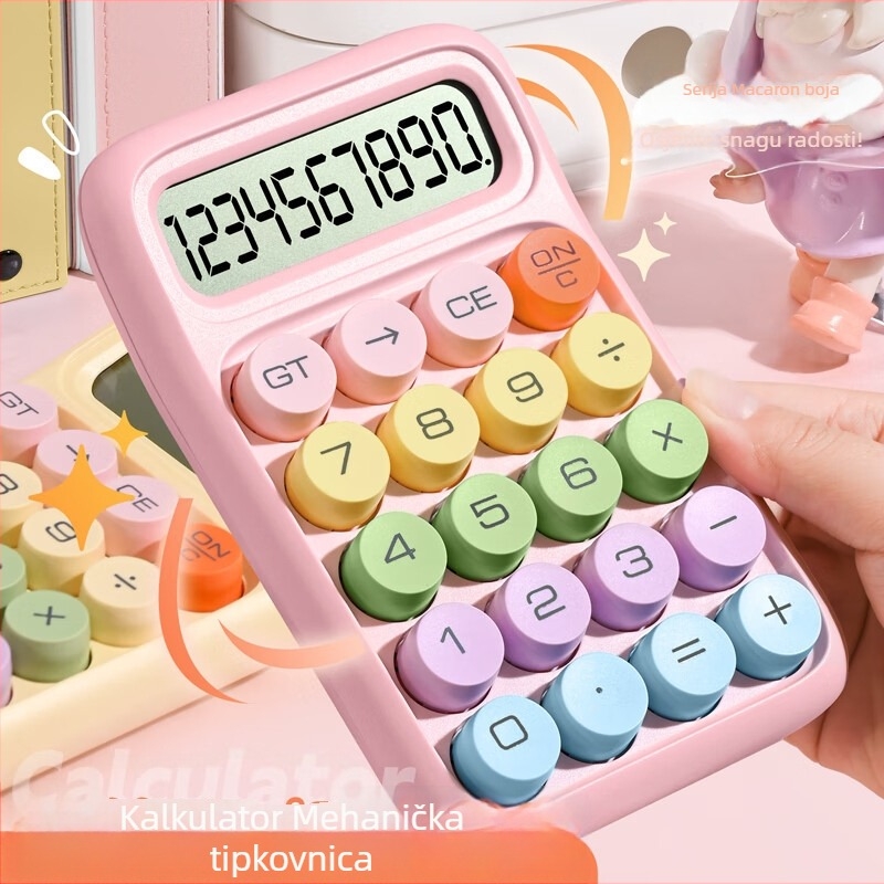 Miki 1872 Mini kalkulator u macaron stilu mehaničke tipkovnice za osnovnu školu, 10-znamenkasti aritmetički kalkulator
