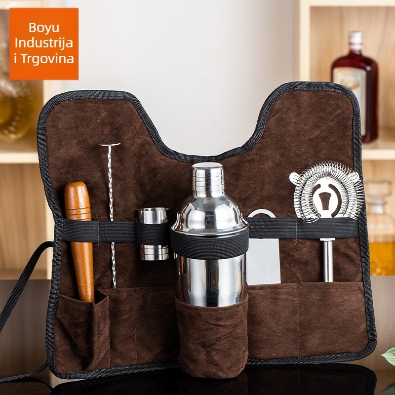 Set za shaker koktela – 7 dijelova, nehrđajući čelik, polirana površina, moderni minimalistički stil