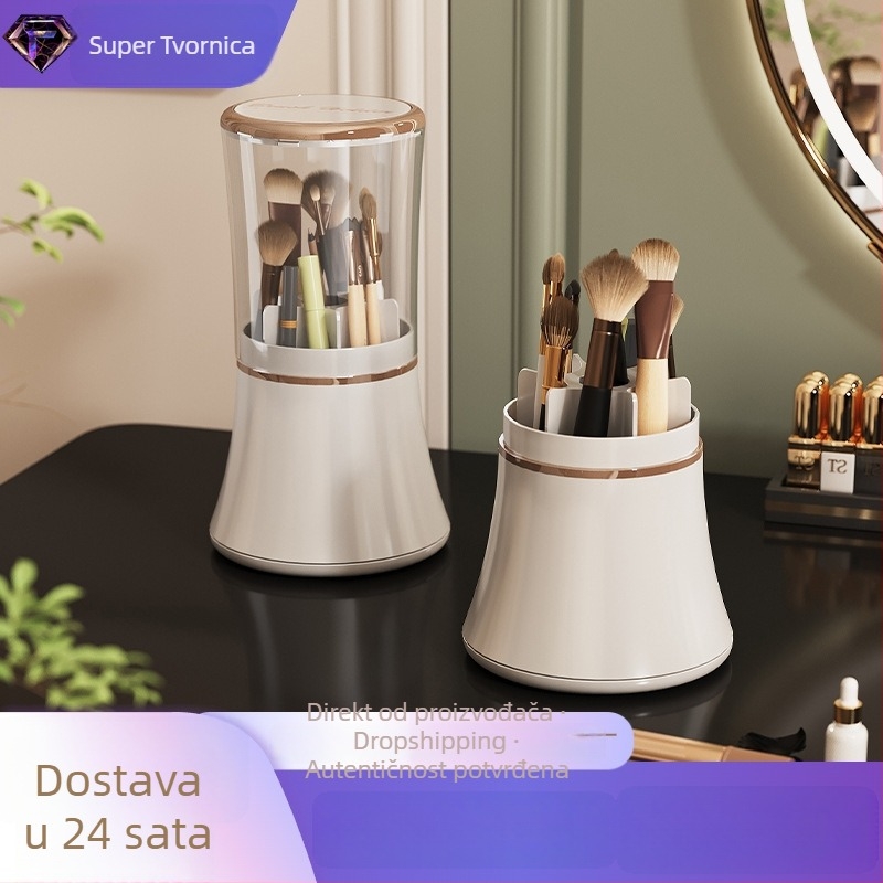 Okretna kutija za pohranu četkica za šminku s poklopcem i pregradama, ABS+PET, 0,5 L kapaciteta, za kozmetiku i uredske potrepštine
