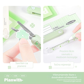 Višenamjenski ravnalo, škare i klizni nož – prijenosno rješenje za učenike (RosyPosy PW259X, 2Cr13/ABS/PP/akril, 28 g)