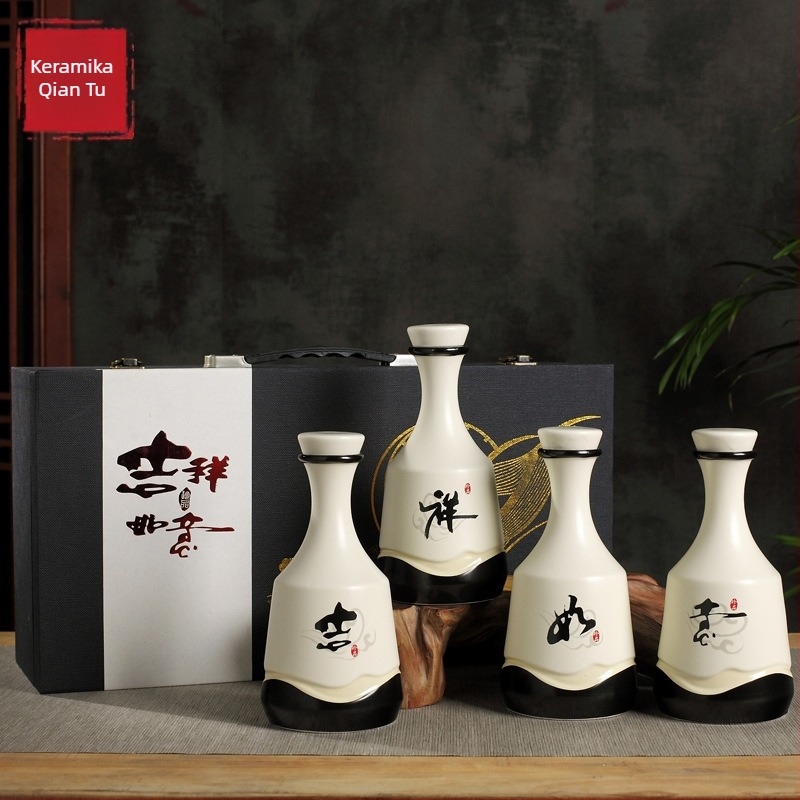 Keramička boca za vino / bokal za kućnu upotrebu – stil National Tide Wind, dekorativni sretan dizajn, brtvljenje bez curenja, izdanje 2023, Qiantu Ceramics