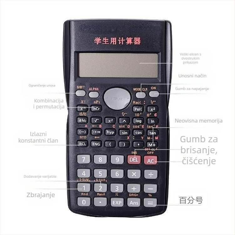 Funkcionalni kalkulator s znanstvenimi funkcijami i glasovnom funkcijom, zaslon s 10 znamenki, baterija uključena — Yinsheng 82MS