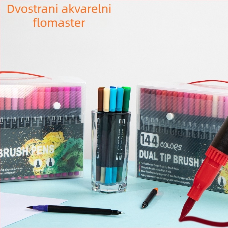 Dječji dvostrano-markerski set za crtanje, perivi, s mekim vrhom, u PVC kutiji – set akvarelnih markera