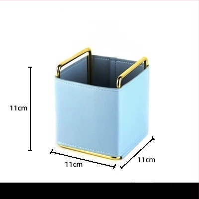 Stolna kutija za pohranu od PU kože i metala, model YZ-5610, kapacitet 1 L, namijenjena daljinskim upravljačima, uredskom materijalu i telefonima.