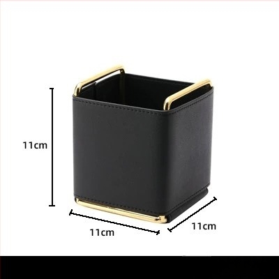 Stolna kutija za pohranu od PU kože i metala, model YZ-5610, kapacitet 1 L, namijenjena daljinskim upravljačima, uredskom materijalu i telefonima.