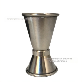 Nehrđajuća čelična dvostruka mjerna šalica s zakrivljenim rubom, kapacitet 1-100 ml, moderni minimalistički dizajn, mogućnost otiska logotipa