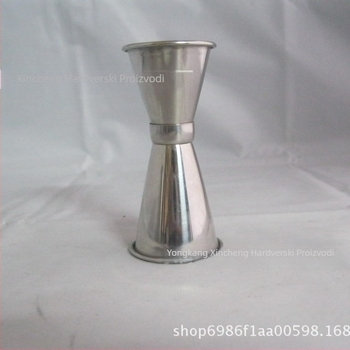 Nehrđajuća čelična dvostruka mjerna šalica s zakrivljenim rubom, kapacitet 1-100 ml, moderni minimalistički dizajn, mogućnost otiska logotipa