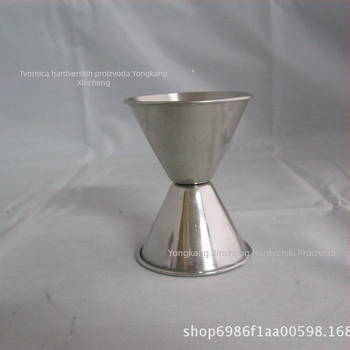 Nehrđajuća čelična dvostruka mjerna šalica s zakrivljenim rubom, kapacitet 1-100 ml, moderni minimalistički dizajn, mogućnost otiska logotipa