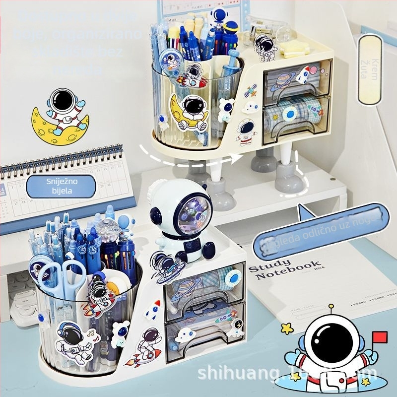 Astronaut držač olovke, 3-u-1 rotirajući stolni organizator, model DG0910, plastika, četvrtastog oblika