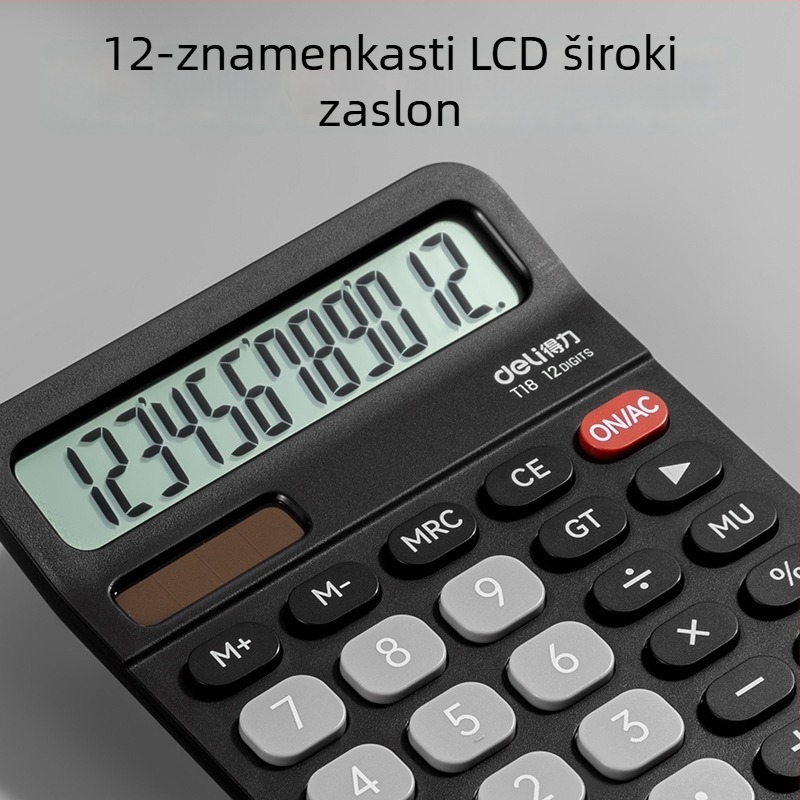 Deli kalkulator s dvostrukim napajanjem, velikim zaslonom, 12 znamenki, za uredske i financijske potrebe