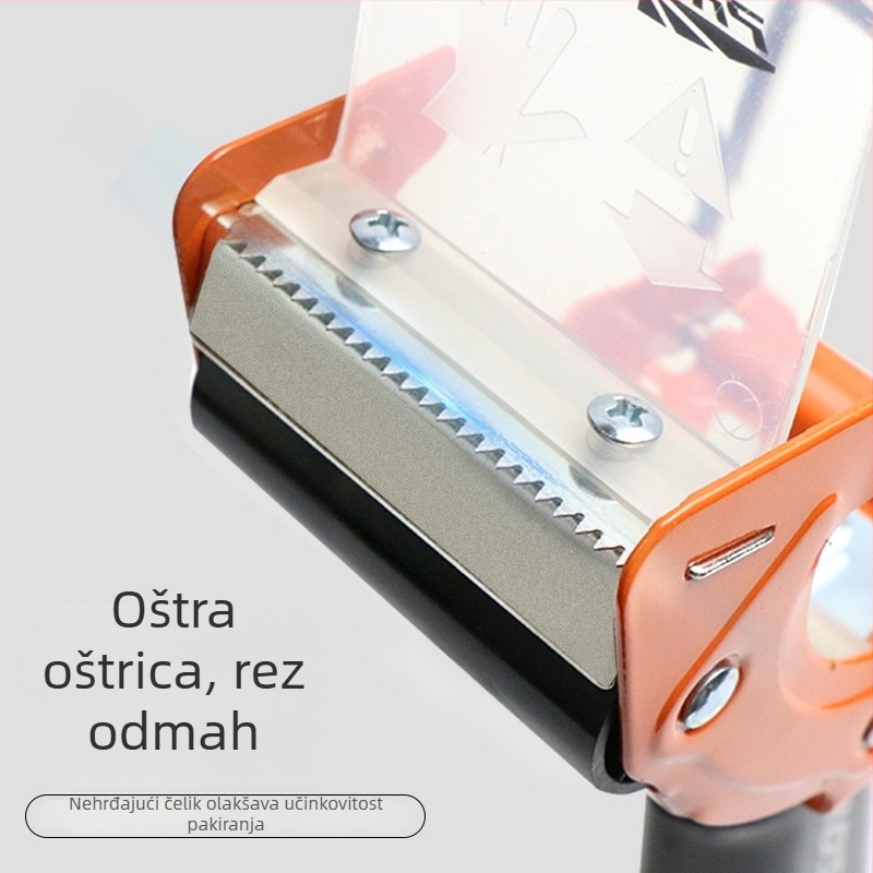 Ručni metalni zatvarač kutija s prozirnim rezačem trake; modeli 8052/8062; materijal: željezo; širina trake do 48 mm.