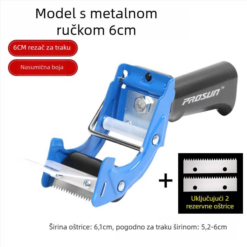 Ručni metalni zatvarač kutija s prozirnim rezačem trake; modeli 8052/8062; materijal: željezo; širina trake do 48 mm.