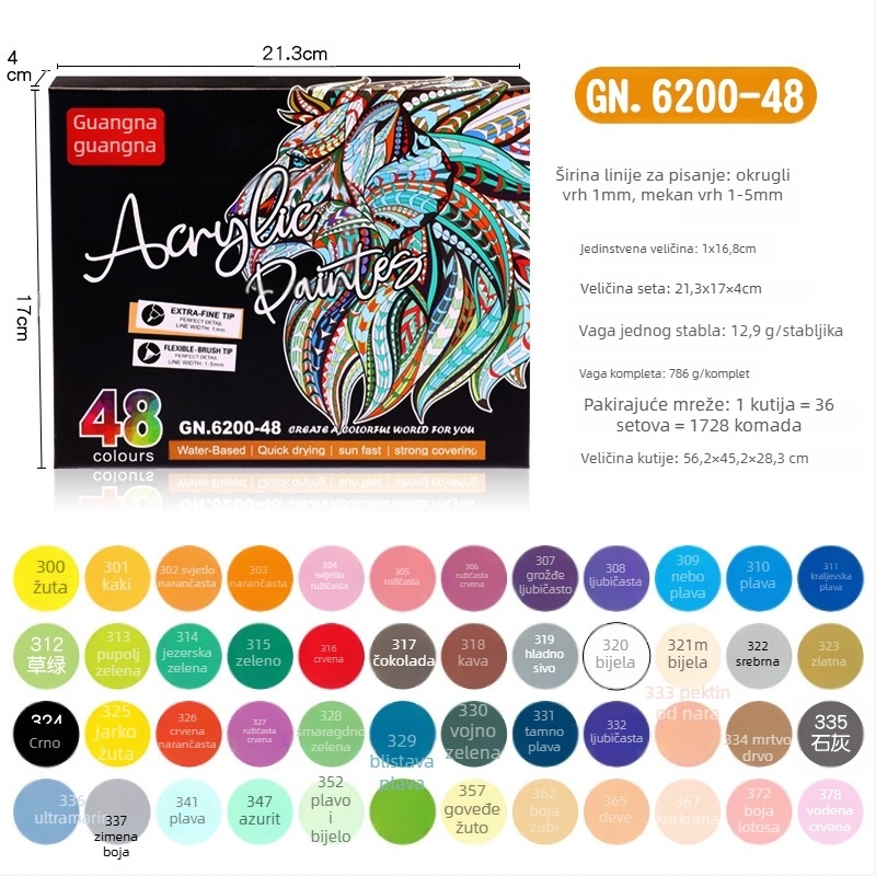 Guangna 6200 dvostruki akrilni marker – plastično kućište, tip: tinta, osnovno pakiranje