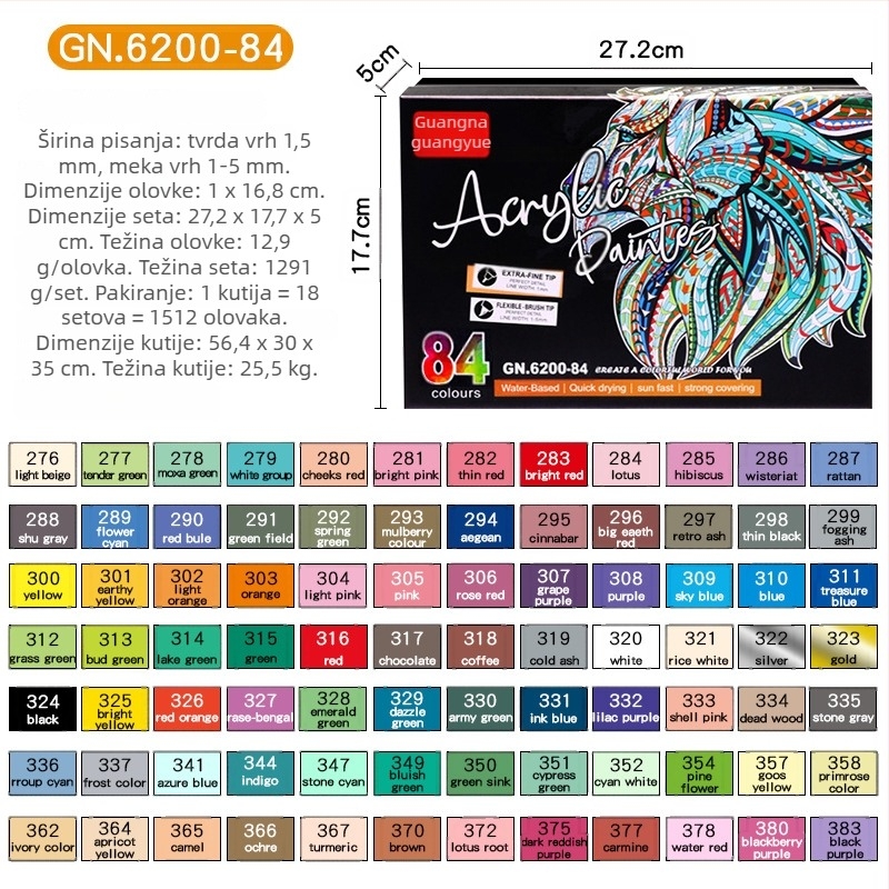 Guangna 6200 dvostruki akrilni marker – plastično kućište, tip: tinta, osnovno pakiranje