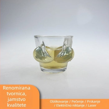 Staklena čašica za liker s oblikom grudi, tiskanje logotipa, kapacitet 1–100 ml, pakiranje u papirnatoj kutiji