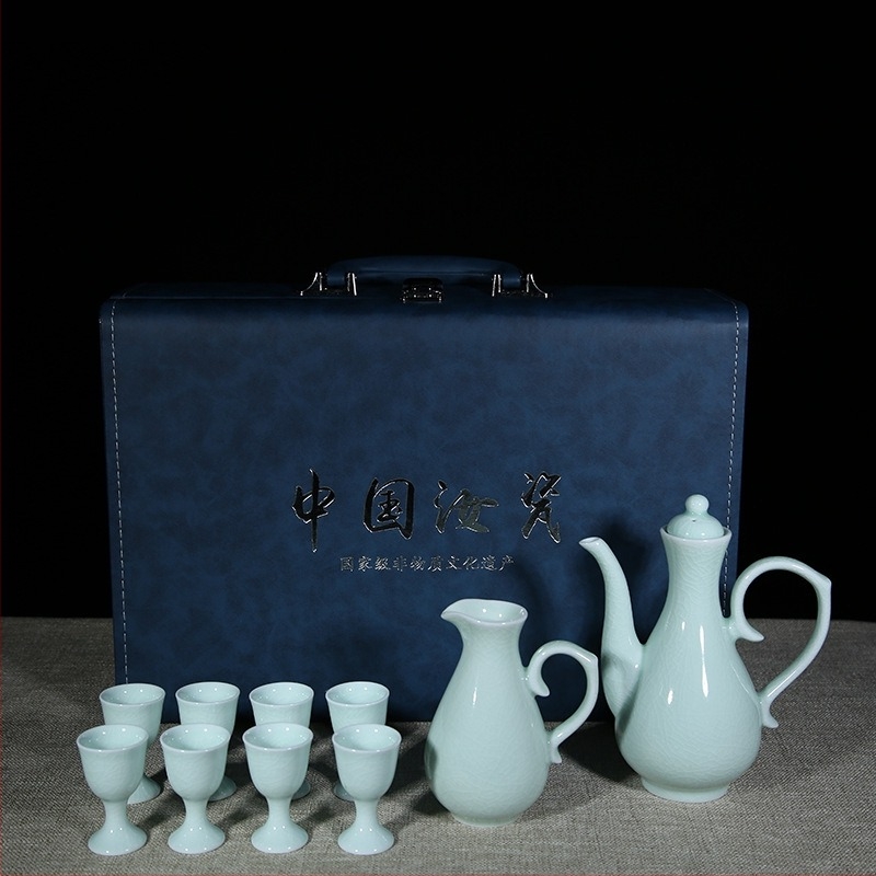 Qingjing keramički set za vino s posudom za vino, dispenzerom za vino i osam čaša – kineski stil, 10 komada, vrhunska kvaliteta