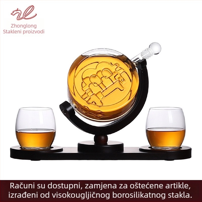 Okretni stakleni dekantor za vino s držačem čaša – 4-dijelni moderni vinski set (bočica vina, držač čaša, čaša)