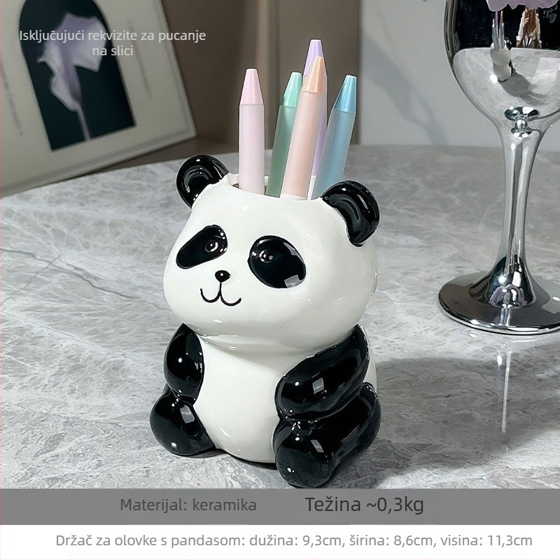 Panda držač olovaka Reading — porcelan, okrugli oblik, dar za rođendan ili diplomu