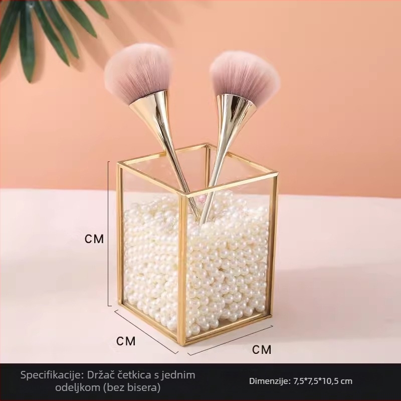 Kutija za skladištenje četkica za šminku - staklena, prozirna, s pregradama, kapacitet 24 L