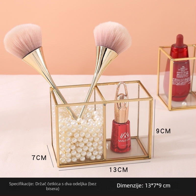 Kutija za skladištenje četkica za šminku - staklena, prozirna, s pregradama, kapacitet 24 L