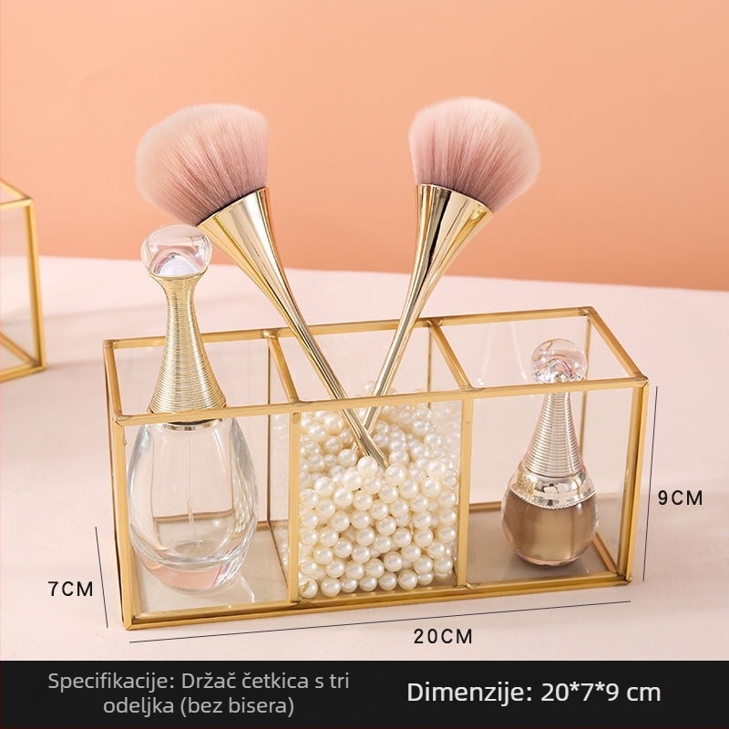 Kutija za skladištenje četkica za šminku - staklena, prozirna, s pregradama, kapacitet 24 L