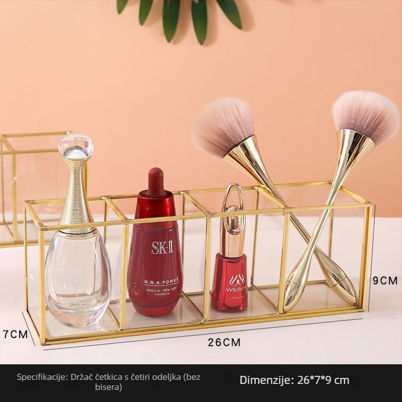 Kutija za skladištenje četkica za šminku - staklena, prozirna, s pregradama, kapacitet 24 L
