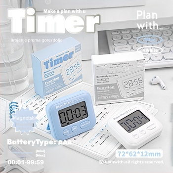 Planwith magnetski timer s odbrojavanjem, prenosivi studentski timer, plastično kućište, napajanje AAA baterijom, 53 g