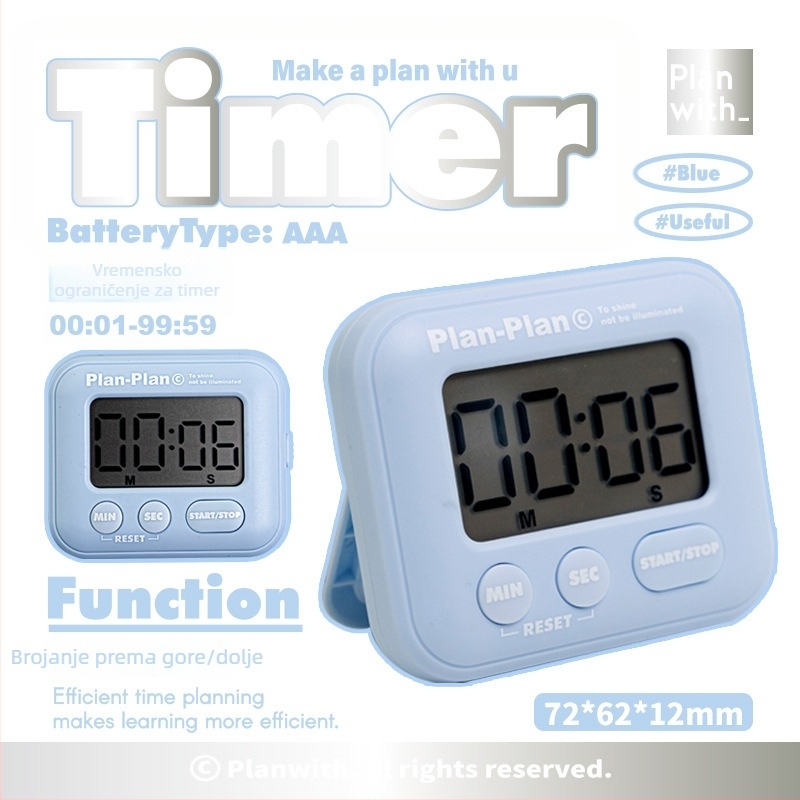 Planwith magnetski timer s odbrojavanjem, prenosivi studentski timer, plastično kućište, napajanje AAA baterijom, 53 g