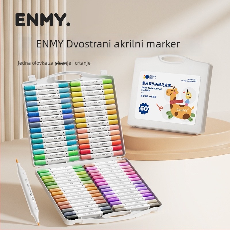 Enmi dvostrano završni akrilni marker za djecu i učenike, neproziran, na bazi vode, set četkica