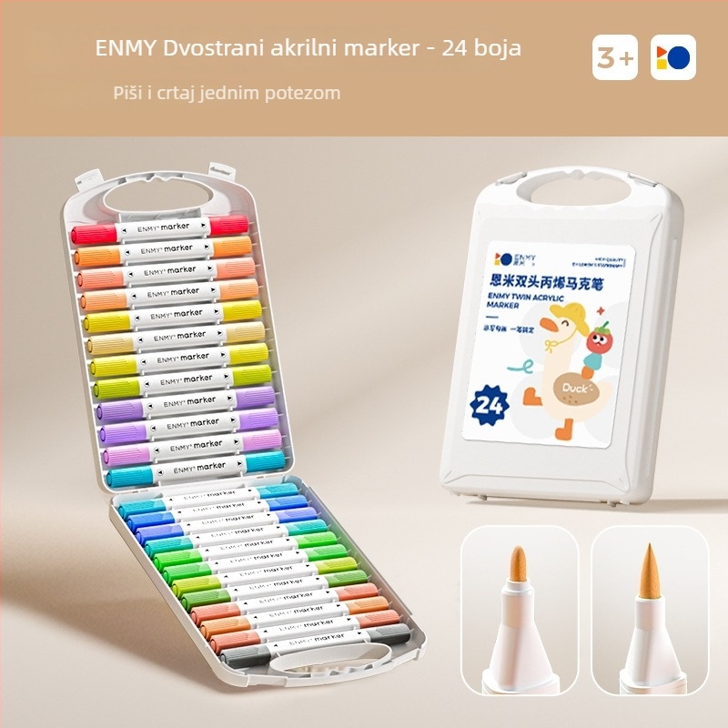 Enmi dvostrano završni akrilni marker za djecu i učenike, neproziran, na bazi vode, set četkica