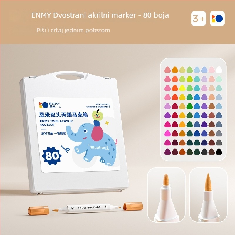 Enmi dvostrano završni akrilni marker za djecu i učenike, neproziran, na bazi vode, set četkica