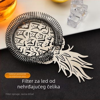 Nehrđajući čelični ananasov filter leda za koktele – filtracijski alat, serija Bar Tools, moguć otisak loga