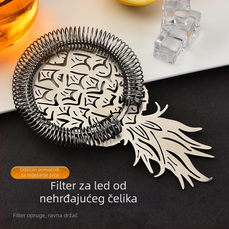 Nehrđajući čelični ananasov filter leda za koktele – filtracijski alat, serija Bar Tools, moguć otisak loga
