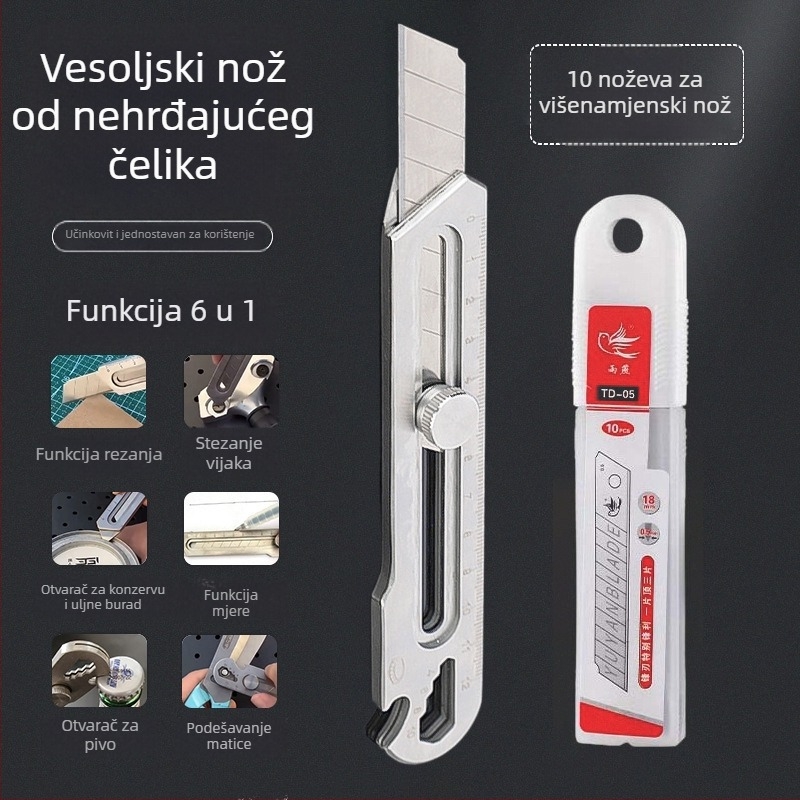 Šest u jedan nož za tapete od nehrđajućeg čelika, snažan, debela oštrica 0.5×18×100 mm