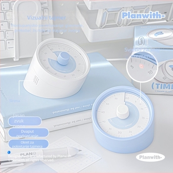 Planwith Pw259b Vizualni timer za planiranje vremena s glasovnim podsjetnikom, ABS materijal, baterija uključena
