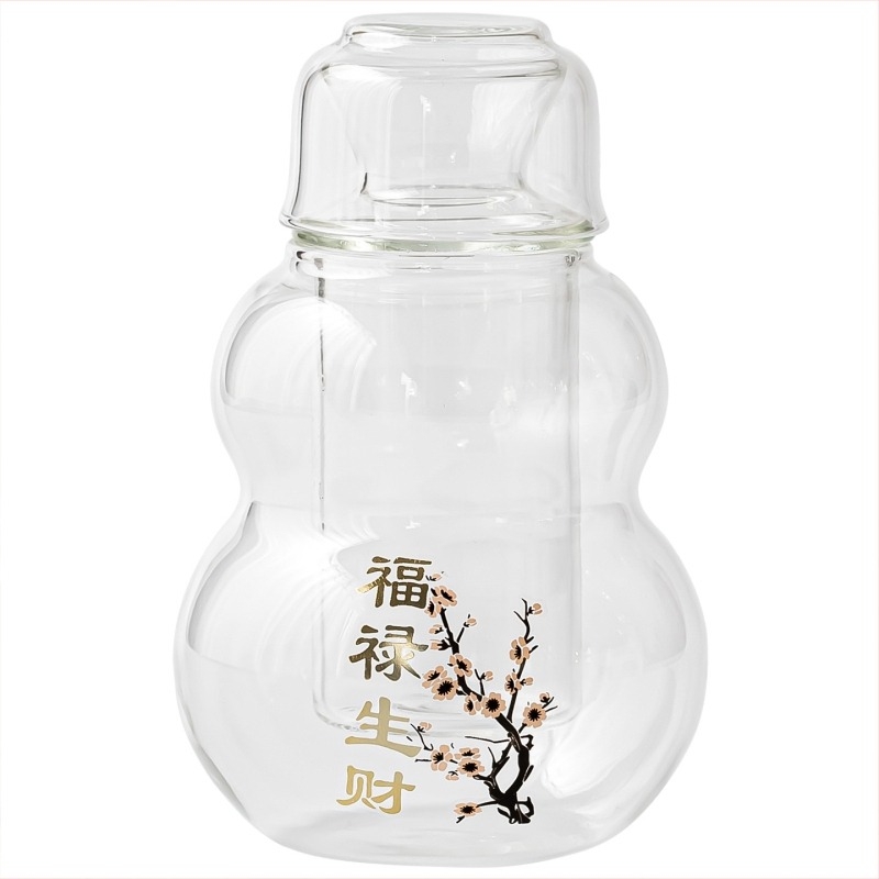 Set za piće od visokokorosilikatnog stakla, 3-djelni set: čaše, boca za vino i grijač vode, moderan minimalistički stil