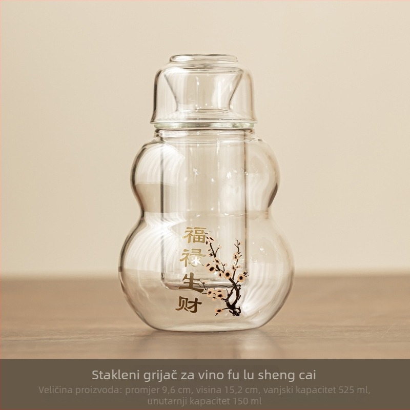 Set za piće od visokokorosilikatnog stakla, 3-djelni set: čaše, boca za vino i grijač vode, moderan minimalistički stil