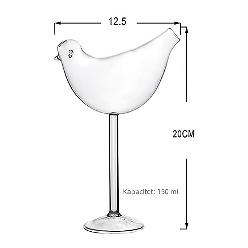 Koktel čaša u obliku ptice za bar, staklo, kapacitet 401–500 ml, moderni minimalistički dizajn, prilagodljiva
